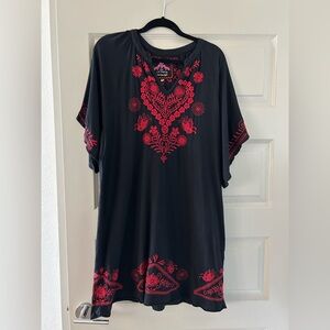 Johnny Was Black Tunic with Red Embroidery